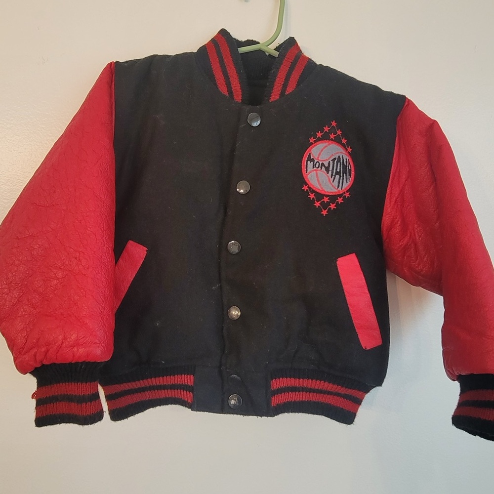 Vintage Montana Pistons Kids Black and Red Jacket